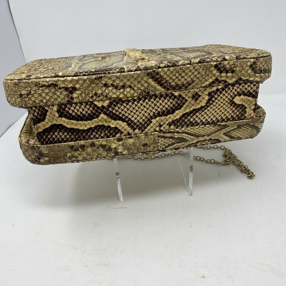 Vintage Beige Python Snakeskin Structured Hand Bag - image 8